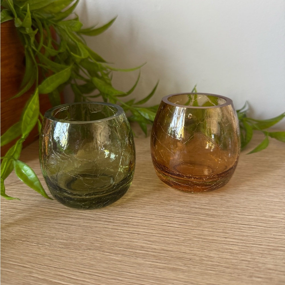Set of Two Partylite Crackle Glass Candle Holders